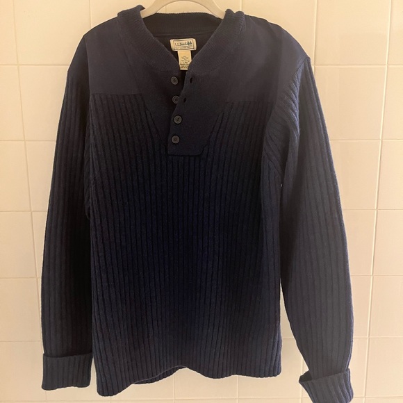 L.L. Bean Sweaters L L Bean Mens Navy Commando Sweater Henley